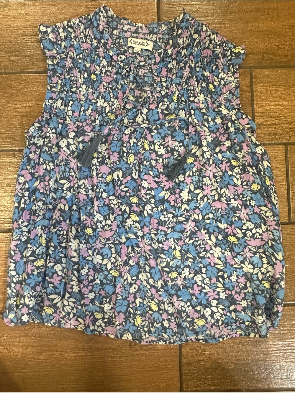 Nanette Lepore Blue Floral Smocked Tank Top